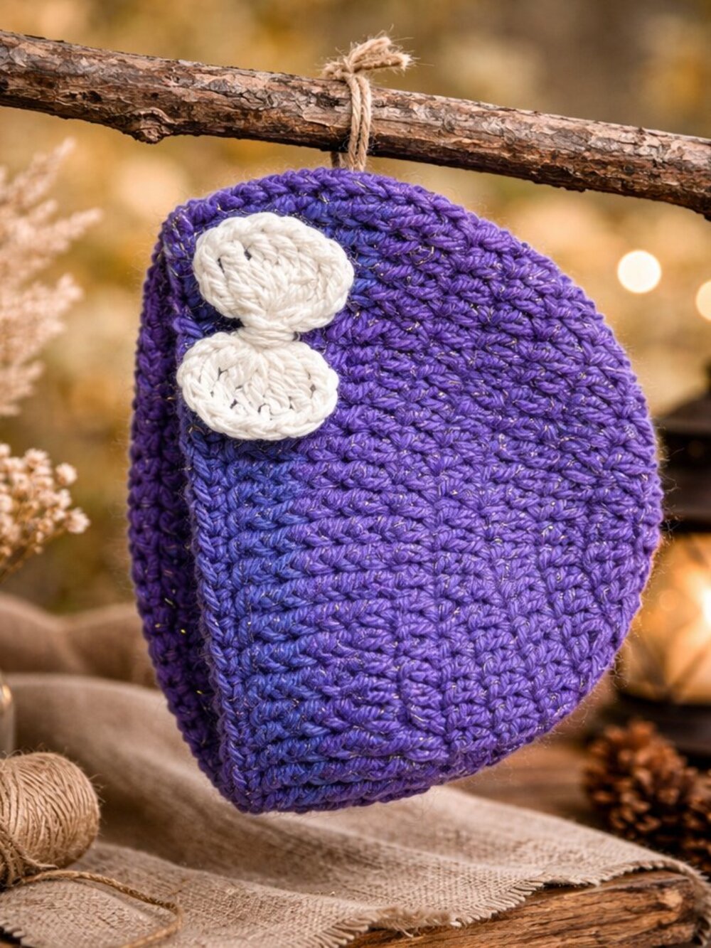 Handmade Crochet Baby Beanie | Purple Knit Hat with White Floral | Soft Cap